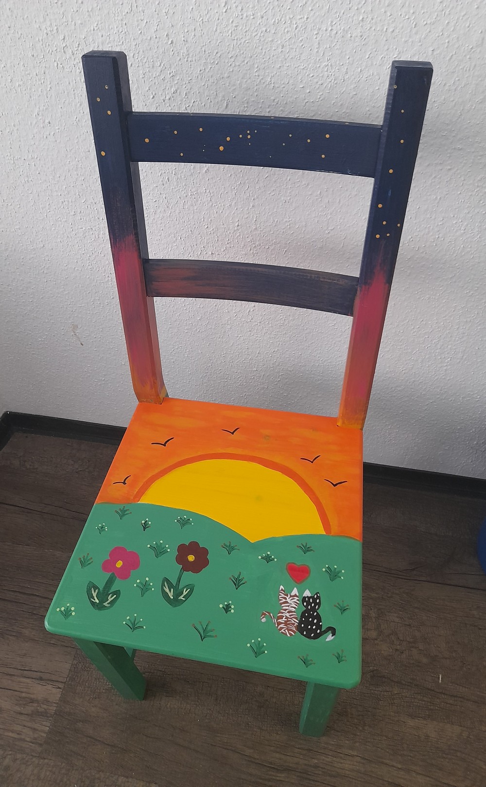 bunter Stuhl Sonnenuntergang